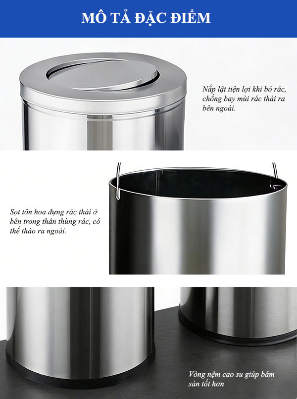 Thùng rác inox nắp lật tròn