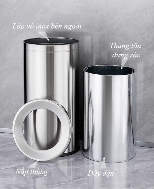 Thùng rác inox tròn nắp hở