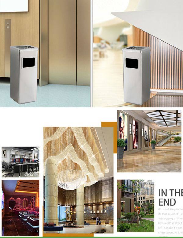 Thùng rác inox hình vuông có gạt tàn