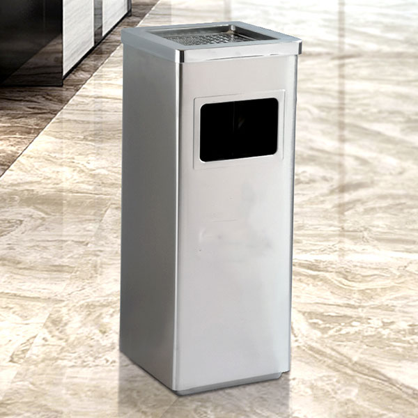 Thùng rác inox hình vuông có gạt tàn