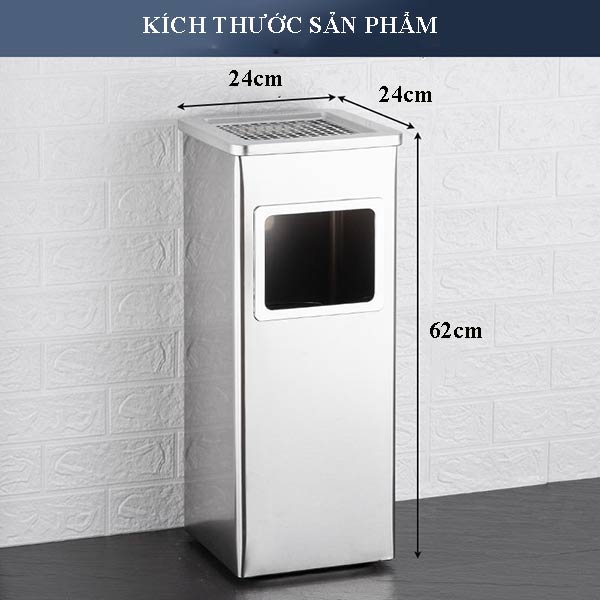 Thùng rác inox hình vuông có gạt tàn