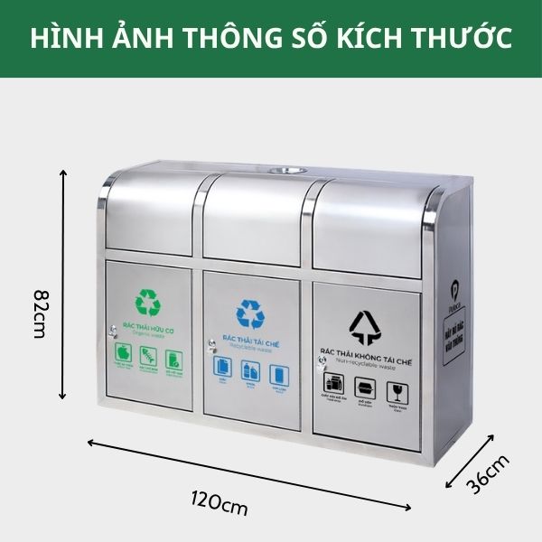 Thùng rác inox 3 ngăn cửa đẩy