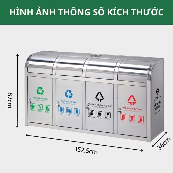 thùng đựng rác inox 4 ngăn cửa đẩy