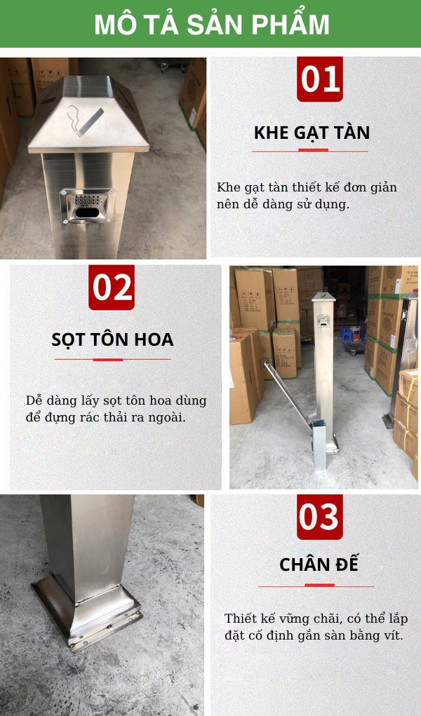 Trụ inox gạt tàn