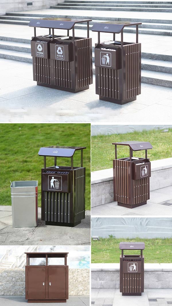 Thùng rác 1 ngăn giả gỗ có mái che