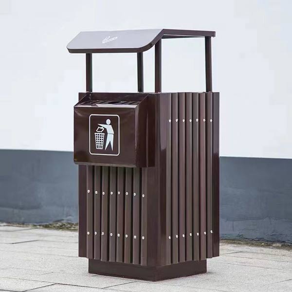 Thùng rác 1 ngăn giả gỗ có mái che