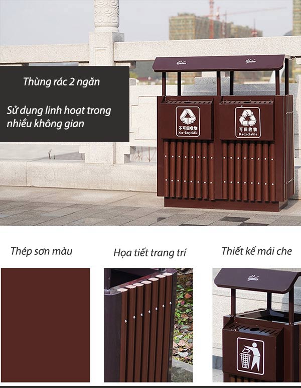 Thùng rác nhựa giả gỗ 2 ngăn