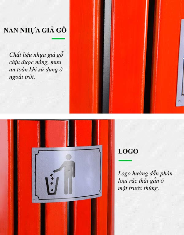 Thùng rác giả gỗ ngoài trời tròn có gạt tàn