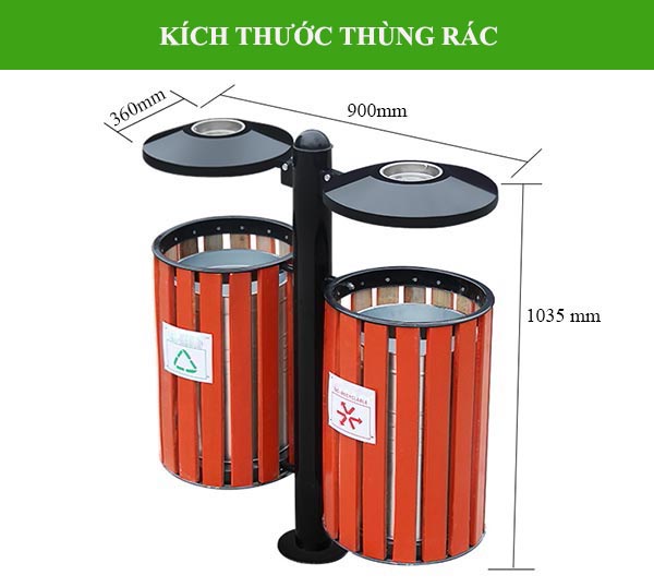 Thùng rác gỗ treo đôi