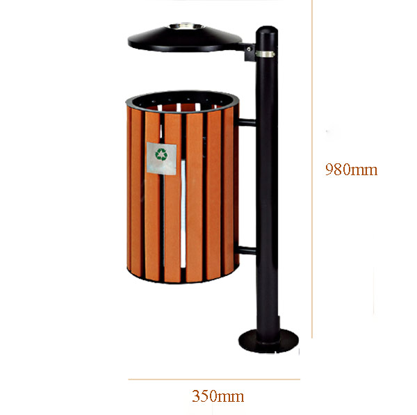 Thùng rác gỗ treo đơn ngoài trời có gạt tàn