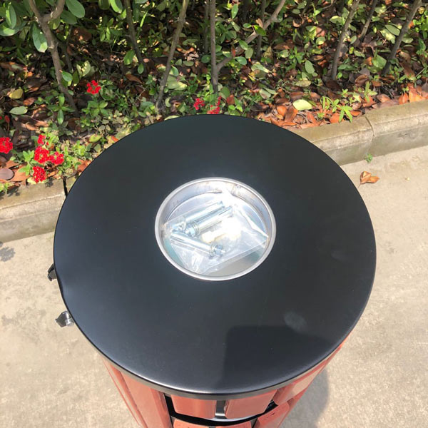 Thùng rác giả gỗ ngoài trời tròn có gạt tàn