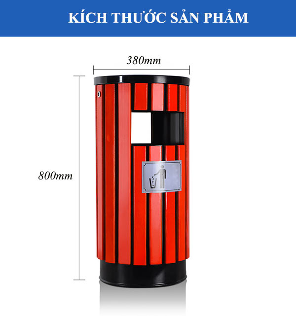 Thùng rác giả gỗ ngoài trời tròn có gạt tàn