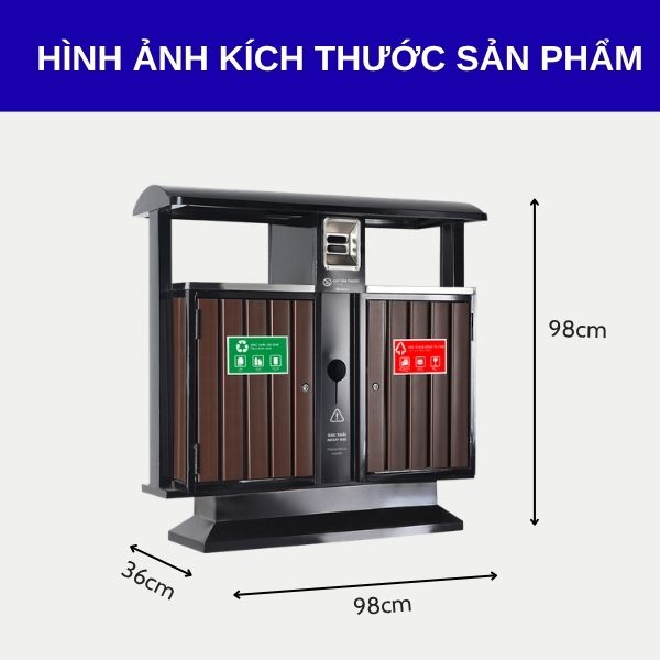 Thùng rác ngoài trời thép sơn giả gỗ hai ngăn