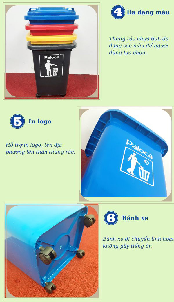 Thùng rác nhựa HDPE 60 lít