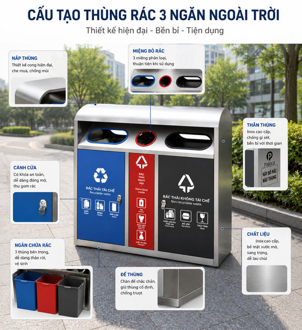 Thùng rác 3 ngăn