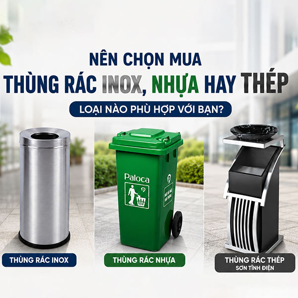 Nên chọn thùng rác inox, nhựa HDPE hay thép sơn tĩnh điện?