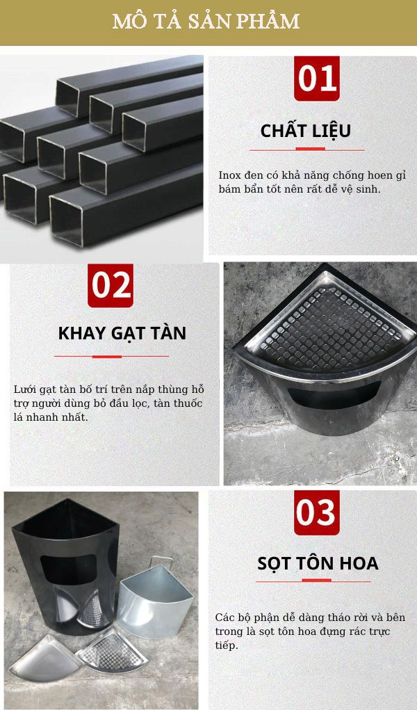 Thùng rác thép đen đặt góc 
