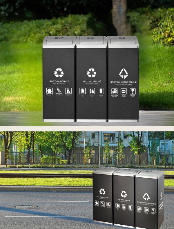 Thùng rác phân loại 3 ngăn bằng thép
