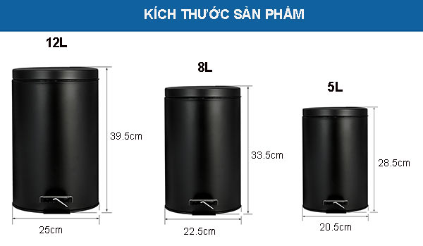 Thùng rác đạp chân đen trụ tròn Paloca 