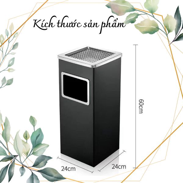 Thùng rác thép hình vuông có gạt tàn