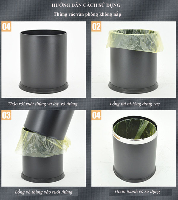 Thùng rác thép sơn đen 2 lớp