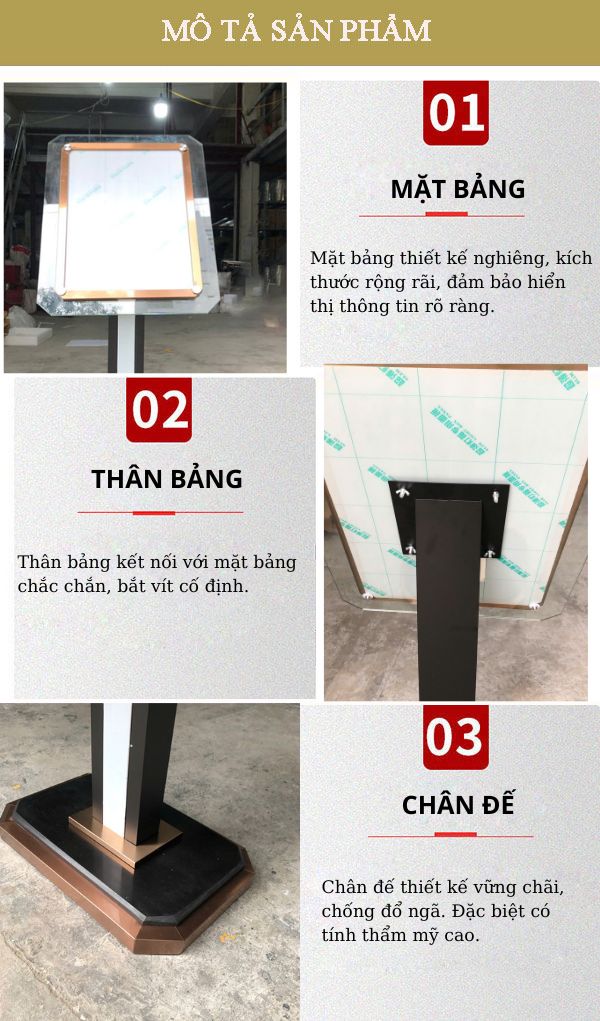 Bảng chào đón inox mạ màu đồng mặt kính