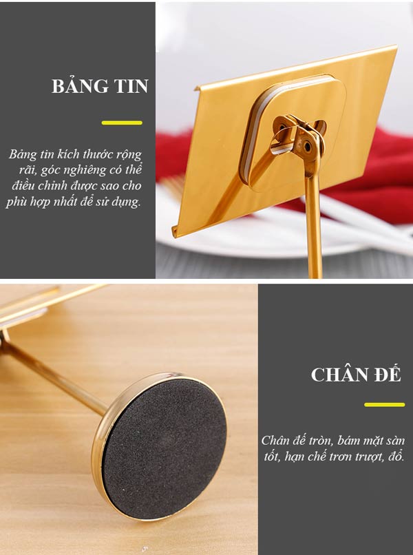 Bảng biểu để bàn inox vàng 