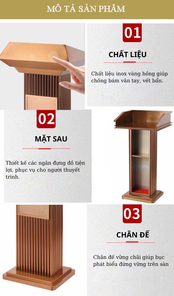 bục phát biểu inox mạ vàng hồng