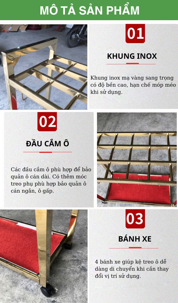 Giá để ô dù inox mạ vàng