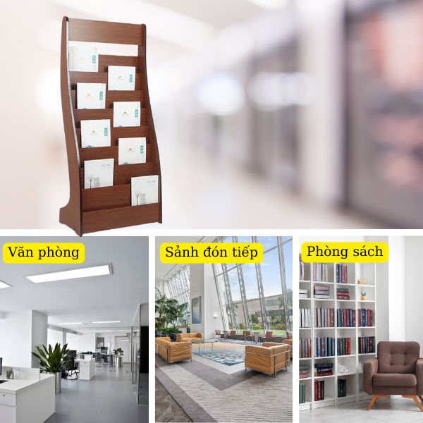 Giá để sách báo bằng gỗ nhiều tầng