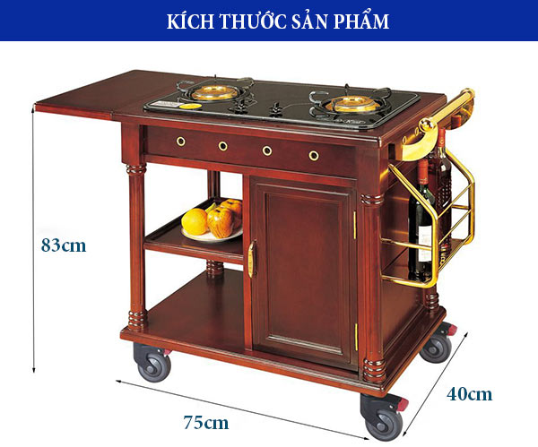 Xe đẩy bàn bếp di động bếp gas đôi