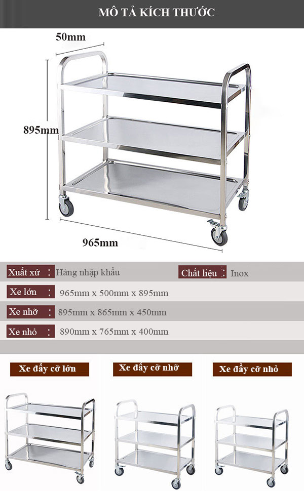 Xe đẩy inox 3 tầng đa năng
