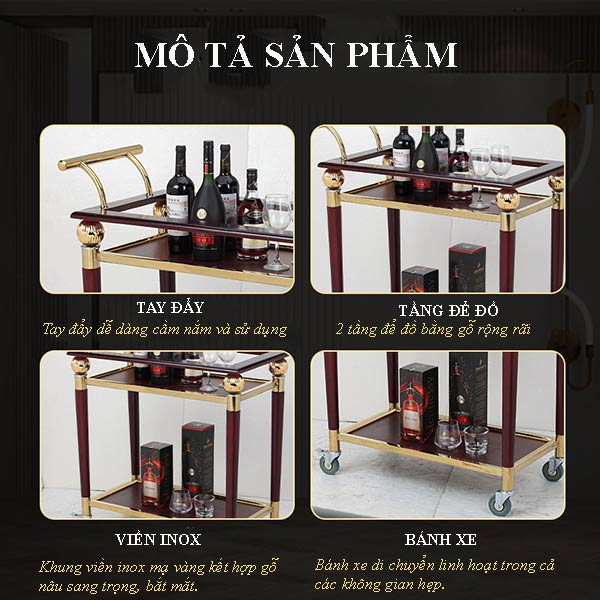 Xe phục vụ rượu đồ uống 2 tầng