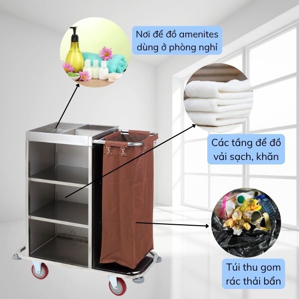 Xe dọn buồng phòng inox nhỏ