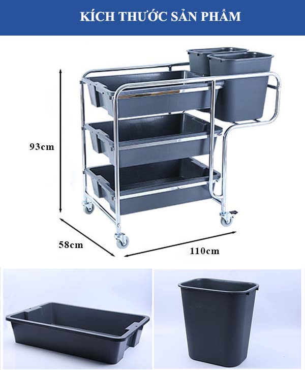 Xe dọn bàn 3 tầng khung inox