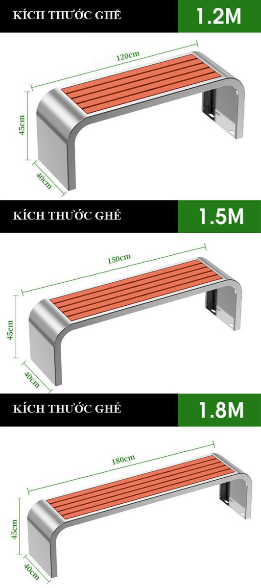 Ghế băng gỗ nhựa khung inox không tựa