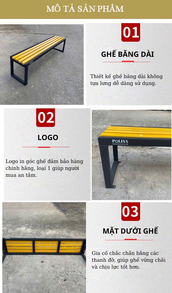Ghế băng dài gỗ nhựa nhiều màu