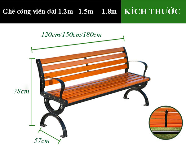 Ghế công viên có tựa gỗ nhựa