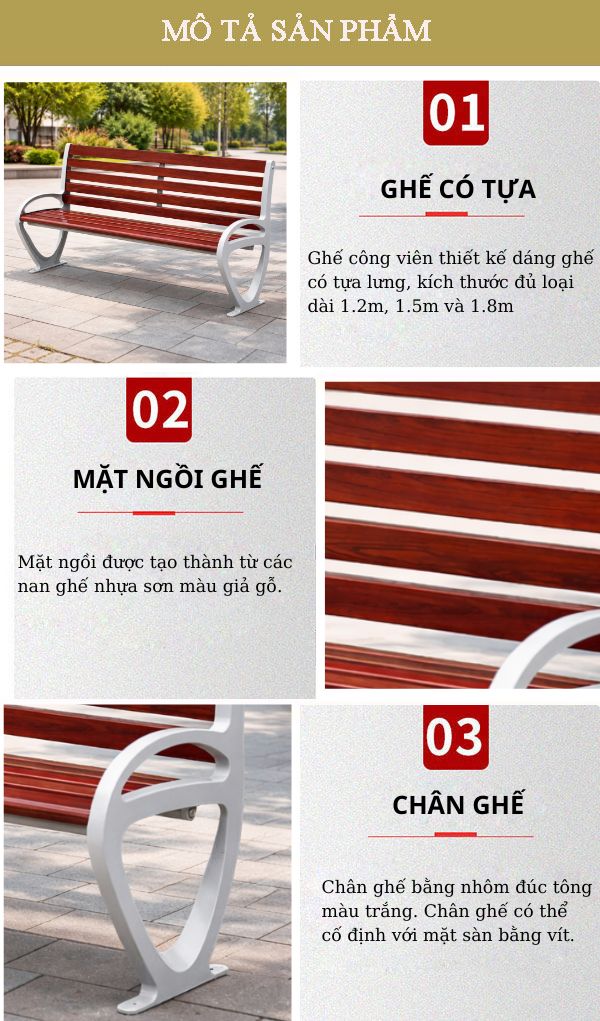 Ghế công viên khung nhôm nan giả gỗ