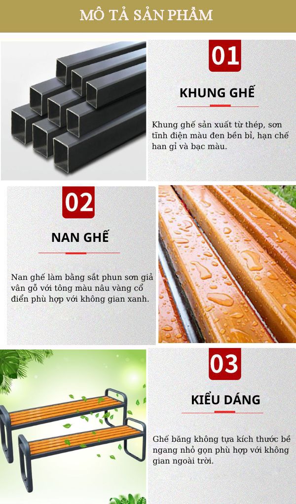 Ghế công viên nan sắt giả gỗ