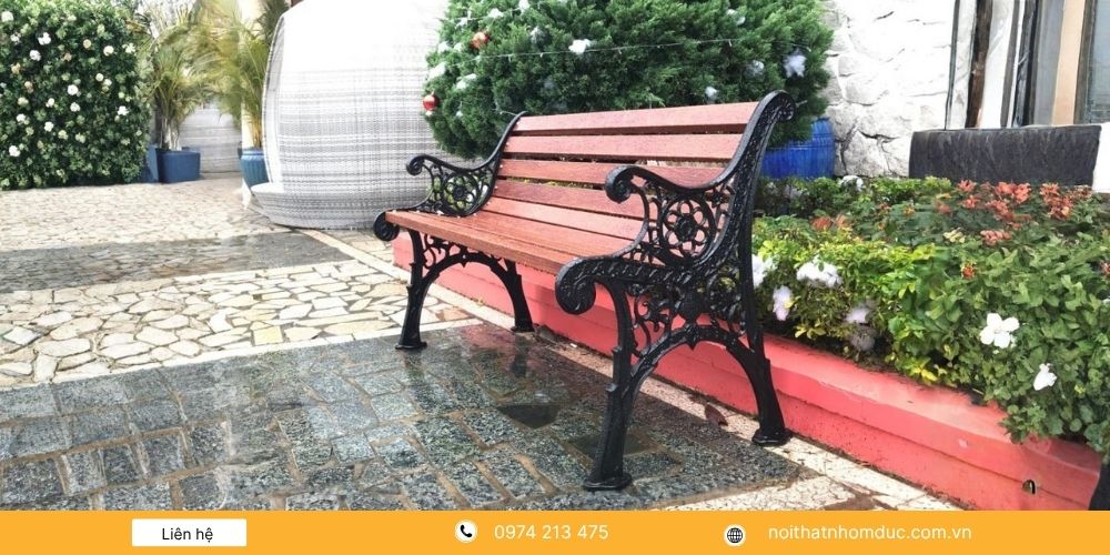Ghế công viên sân vườn chân gang đúc nang gỗ GCV-7