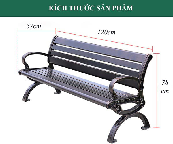 Kích thước ghế công viên nhôm đúc