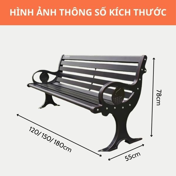 Kích thước Ghế nhôm đúc công viên ngoài trời