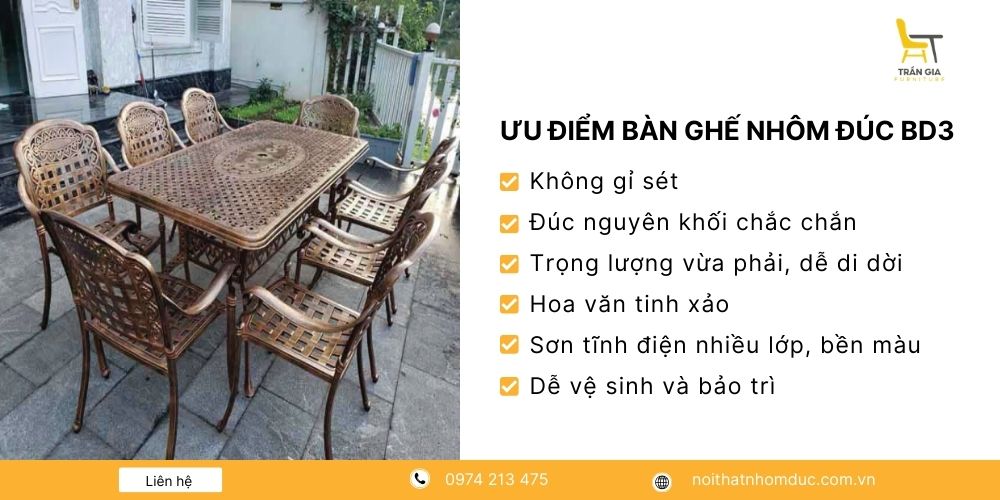 Ưu điểm bàn ghế nhôm đúc BD3