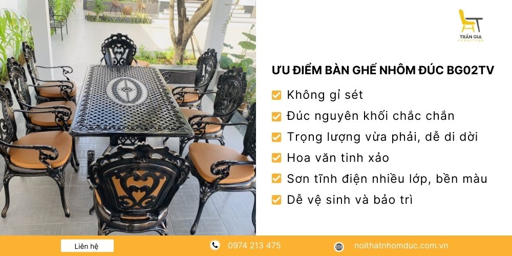Ưu điểm nổi bật của bàn ghế nhôm đúc sân vườn BG02TV