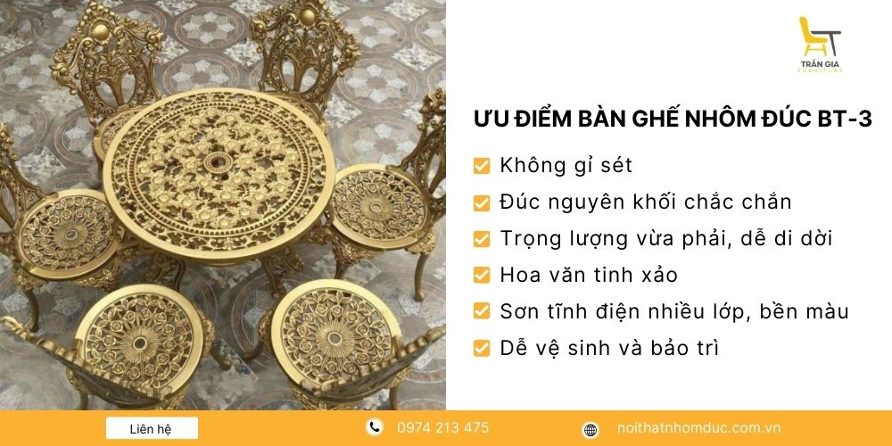 Ưu điểm nổi bật của bàn ghế nhôm đúc BT-3