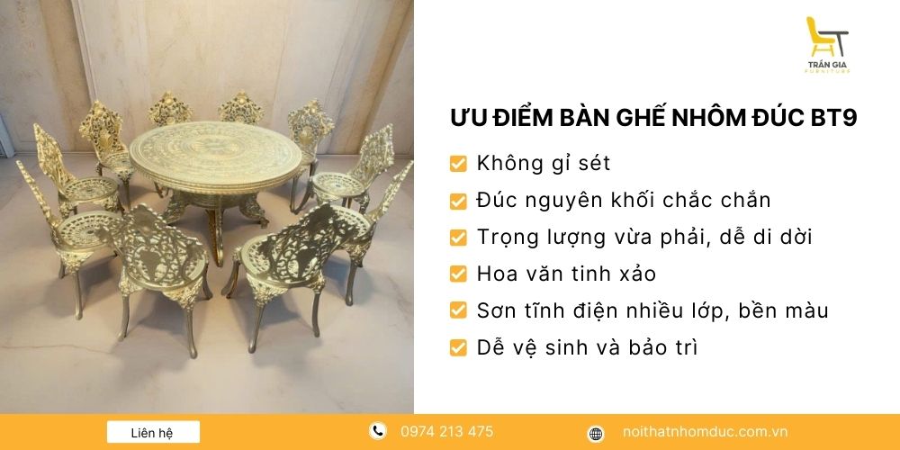 Ưu điểm bàn ghế nhôm đúc BT-9