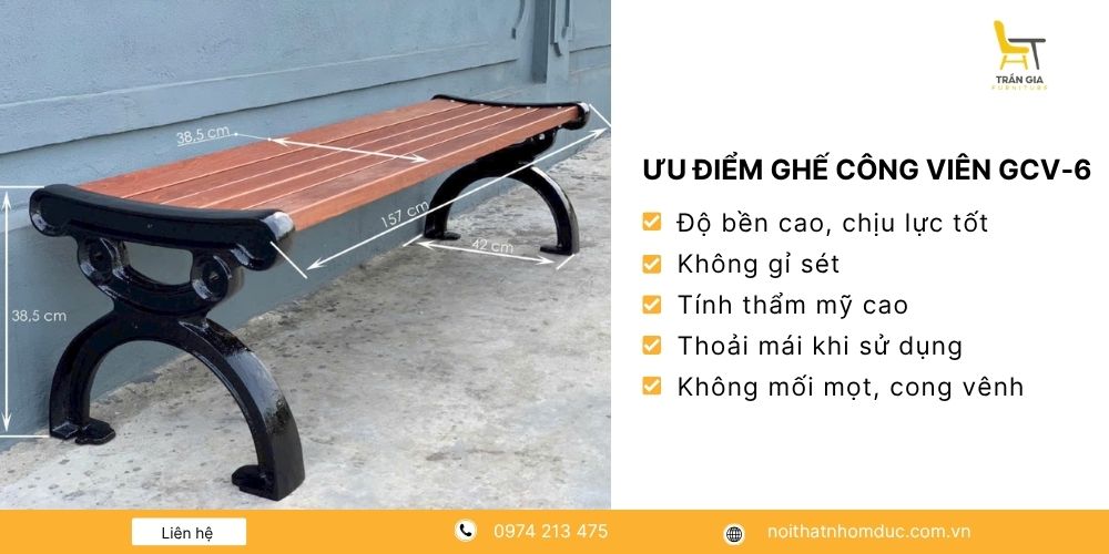 Ưu điểm của ghế công viên chân gang đúc nan gỗ GCV-6