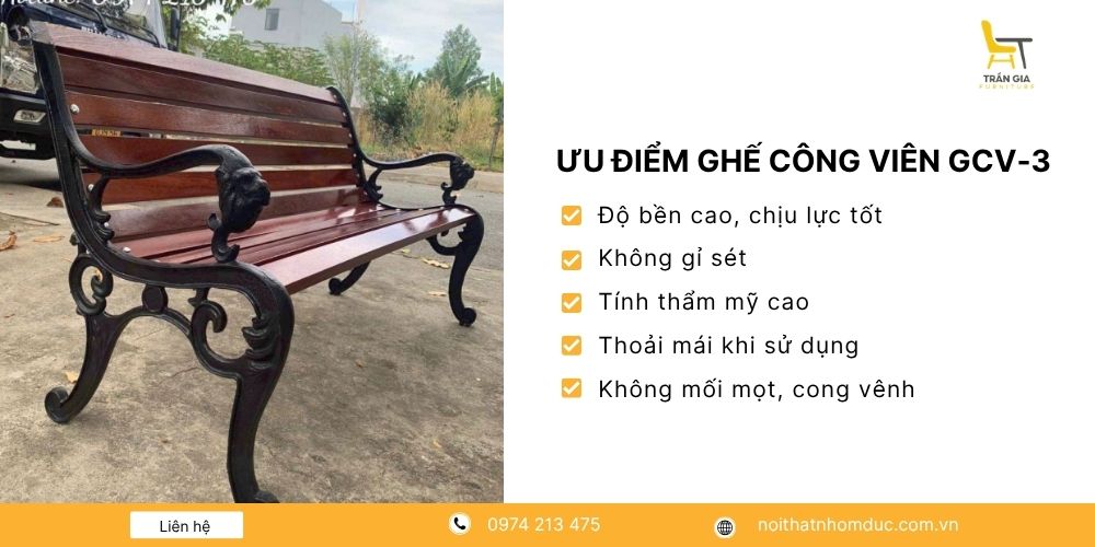 Ưu điểm của ghế công viên chân gang đúc nan gỗ GCV-3