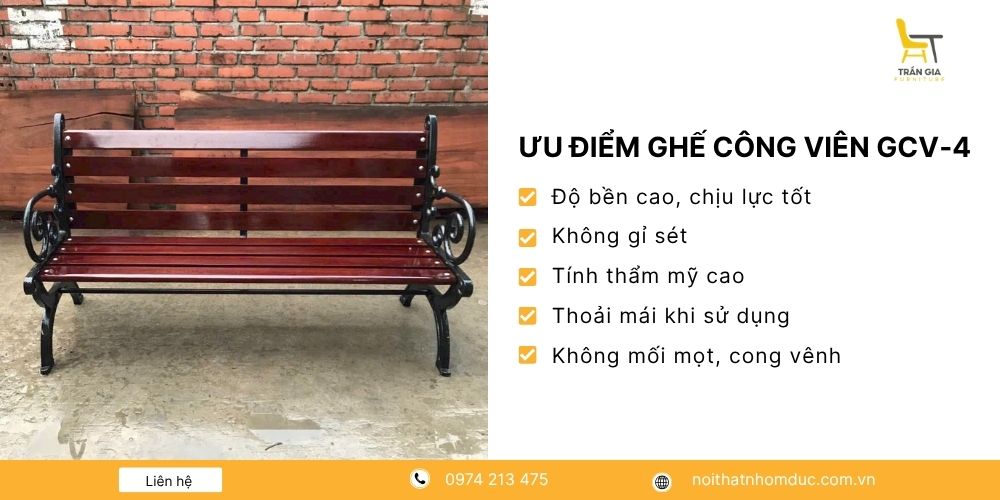 Ưu điểm của ghế công viên chân gang đúc nan gỗ GCV-4